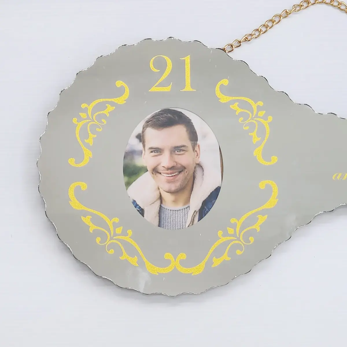 Golden Print Mirrored Glass Photo 21st Birthday Key – Decorative Design - SJ2404F