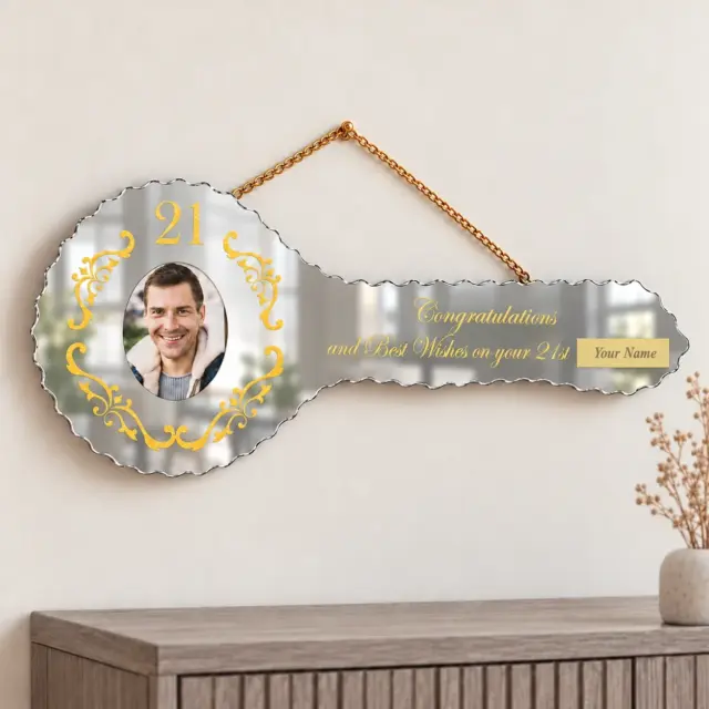 Golden Print Mirrored Glass Photo 21st Birthday Key – Decorative Design - SJ2404F