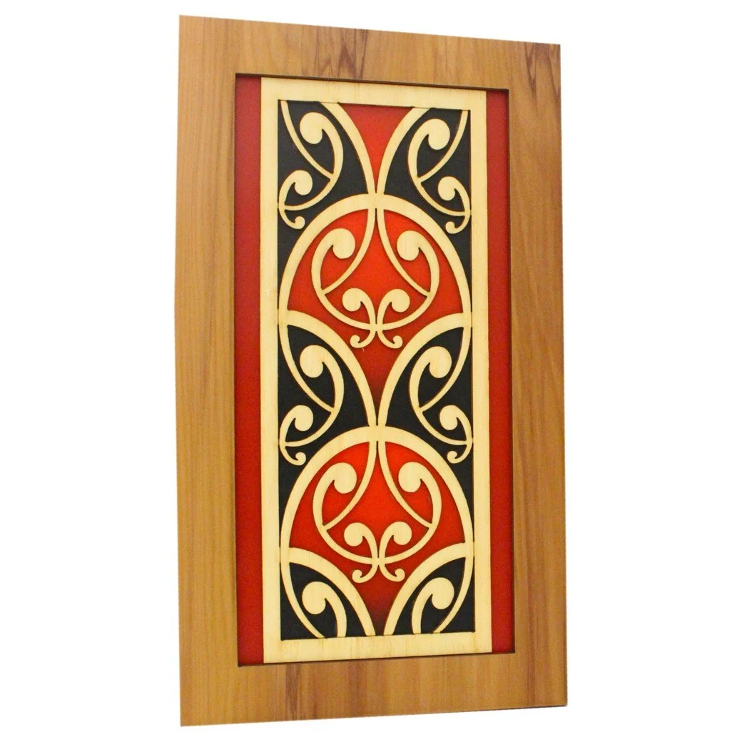 Māori Coloured Fish Scale Kōwhaiwhai Wooden Wall Art – New Zealand Rimu Veneer - WCFS