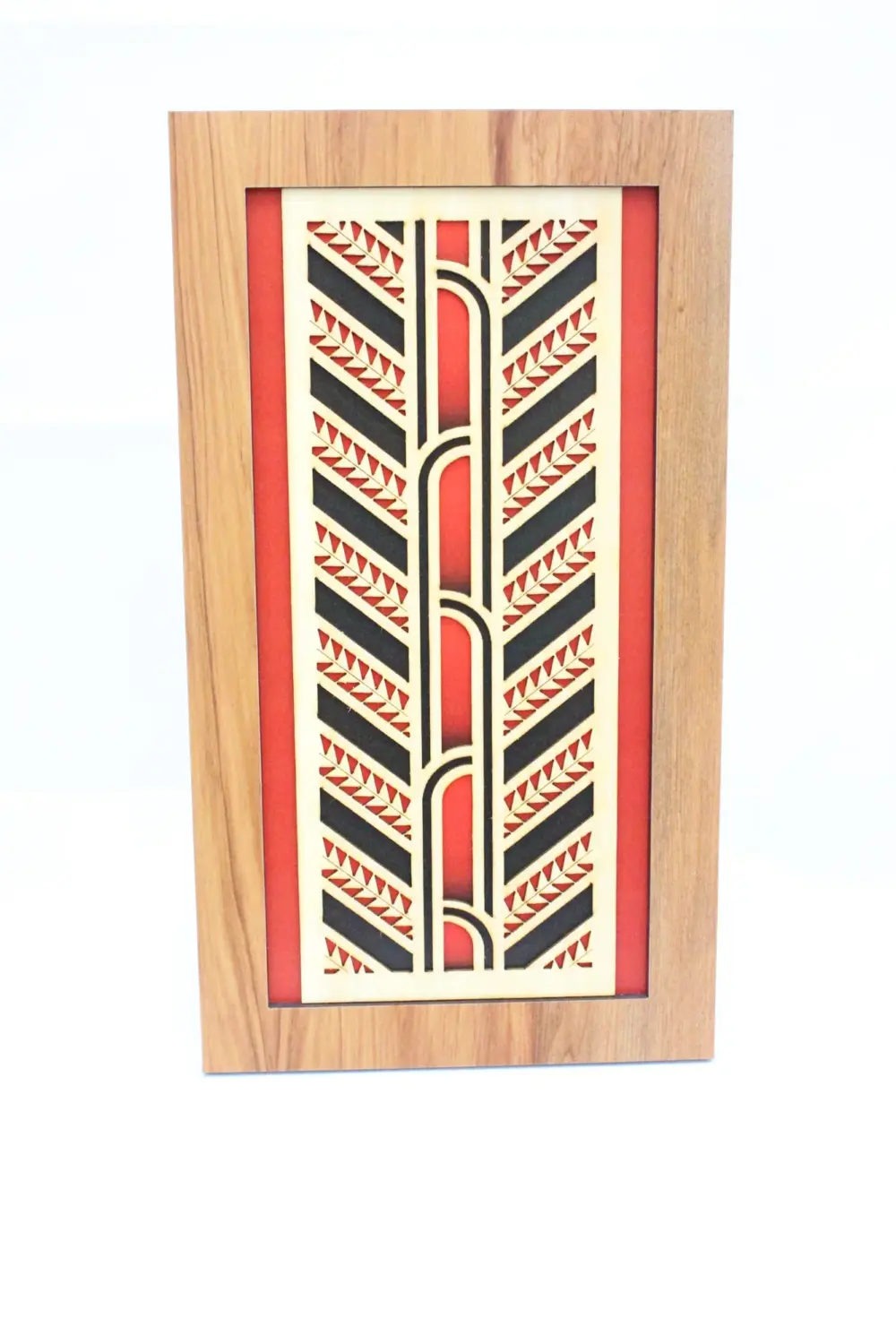 Māori Coloured Rafter Kōwhaiwhai Wooden Wall Art – New Zealand Rimu Veneer - WCRA