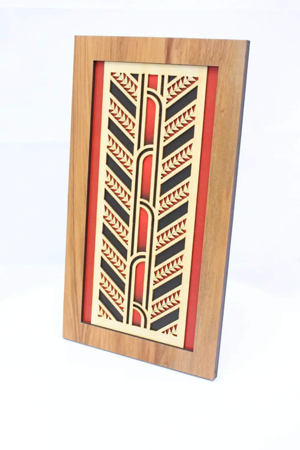 Māori Coloured Rafter Kōwhaiwhai Wooden Wall Art – New Zealand Rimu Veneer - WCRA