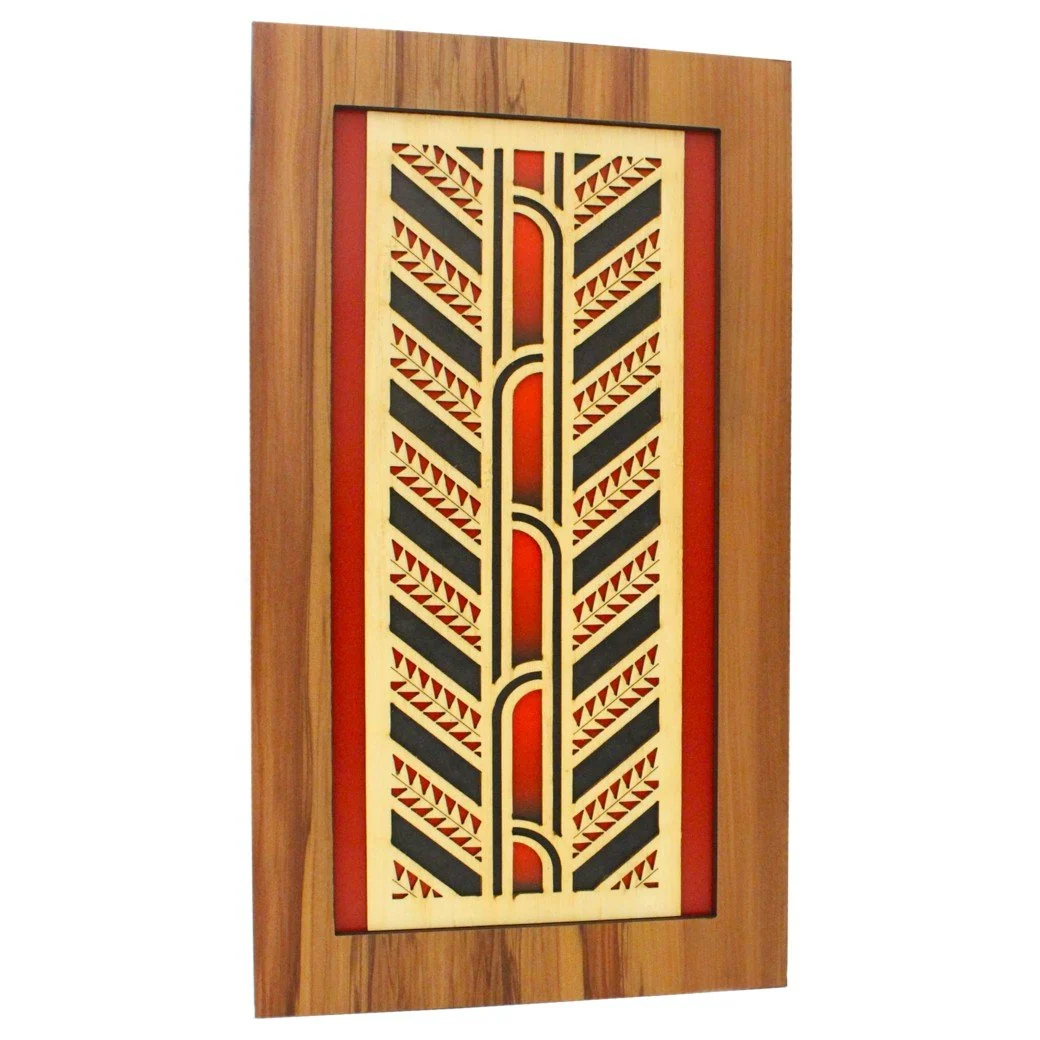 Māori Coloured Rafter Kōwhaiwhai Wooden Wall Art – New Zealand Rimu Veneer - WCRA