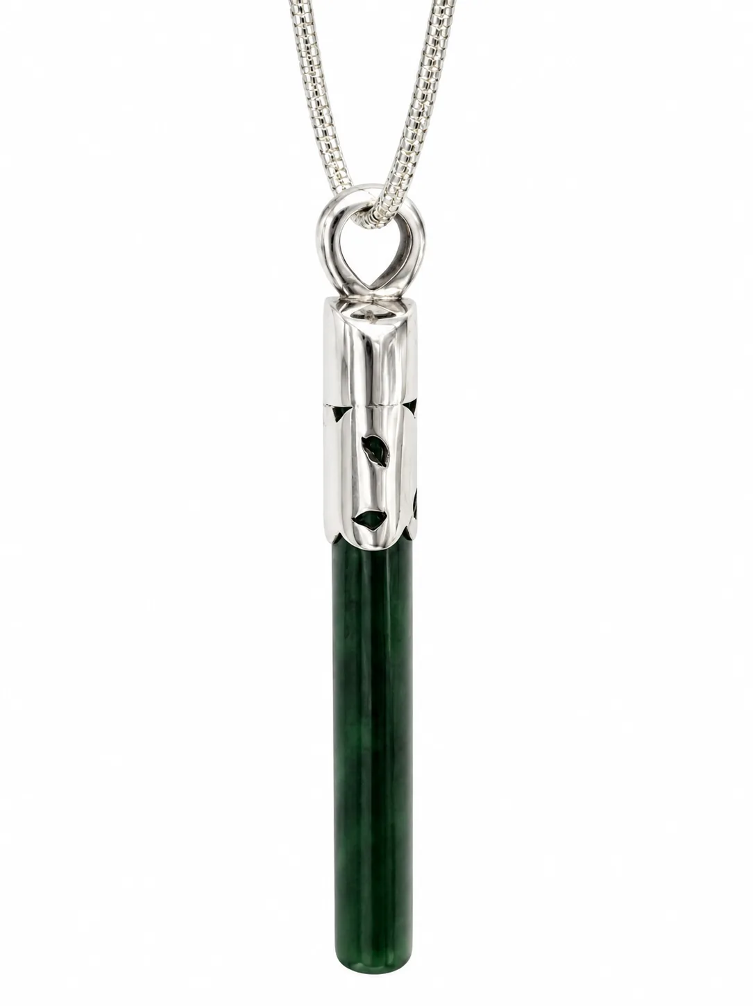 New Zealand Greenstone Pounamu Toki Pendant with Sterling Silver Decorative Cap & 42cm Silver Chain – Handmade by Lindsay Mackenzie