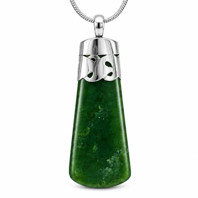 New Zealand Greenstone Pounamu Toki Pendant with Sterling Silver Decorative Cap & 42cm Silver Chain – Handmade by Lindsay Mackenzie