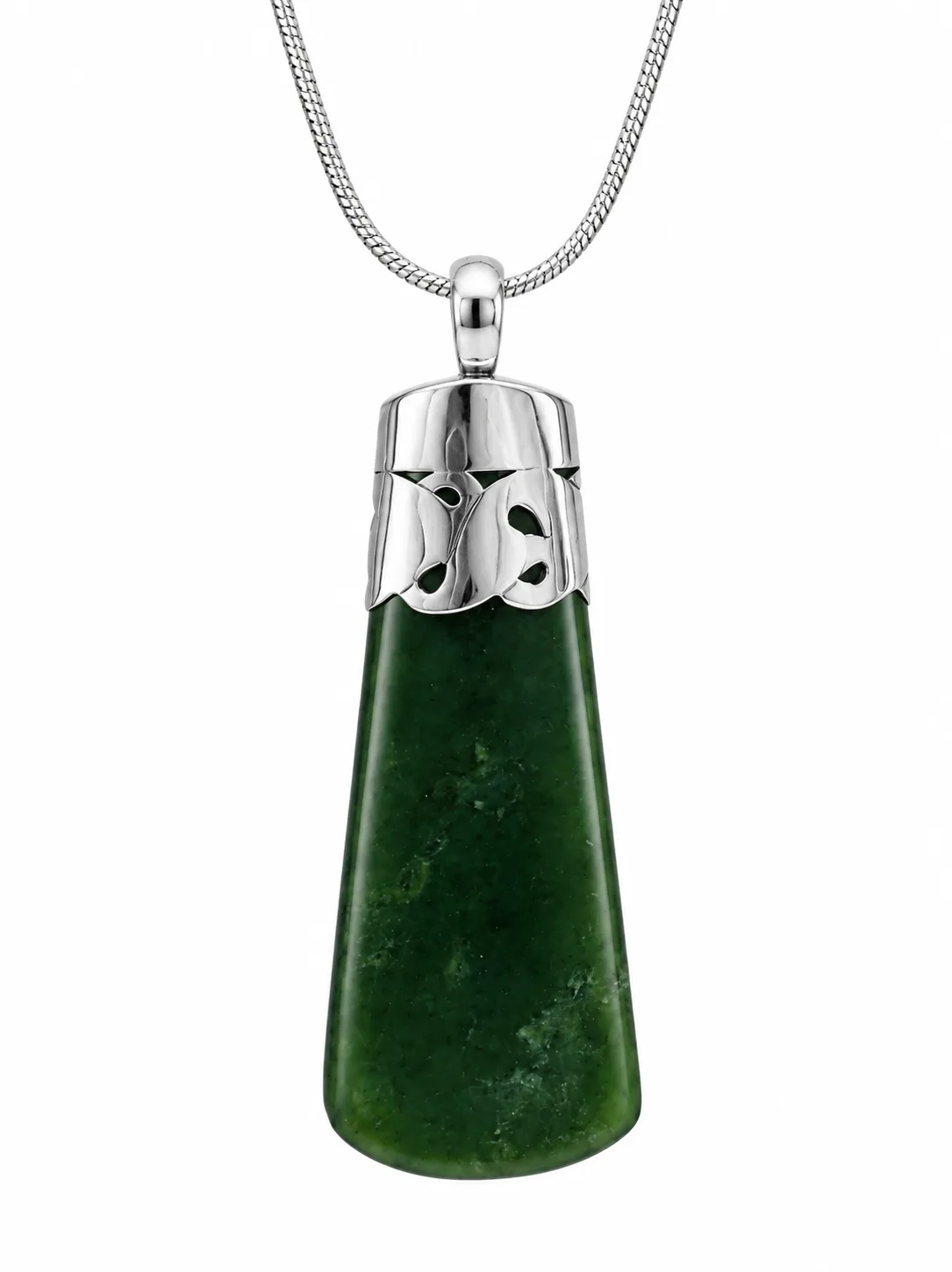 New Zealand Greenstone Pounamu Toki Pendant with Sterling Silver Decorative Cap & 42cm Silver Chain – Handmade by Lindsay Mackenzie