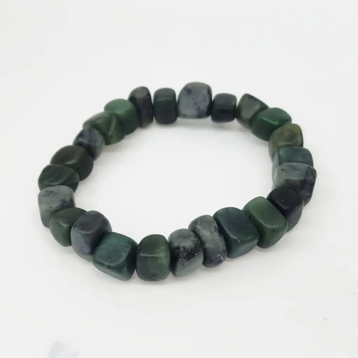 New Zealand Natural Greenstone Chunky Chip Stretch Bracelet – 20cm - HPBC01