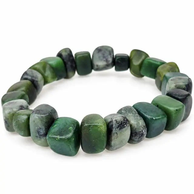 New Zealand Natural Greenstone Chunky Chip Stretch Bracelet – 20cm - HPBC01