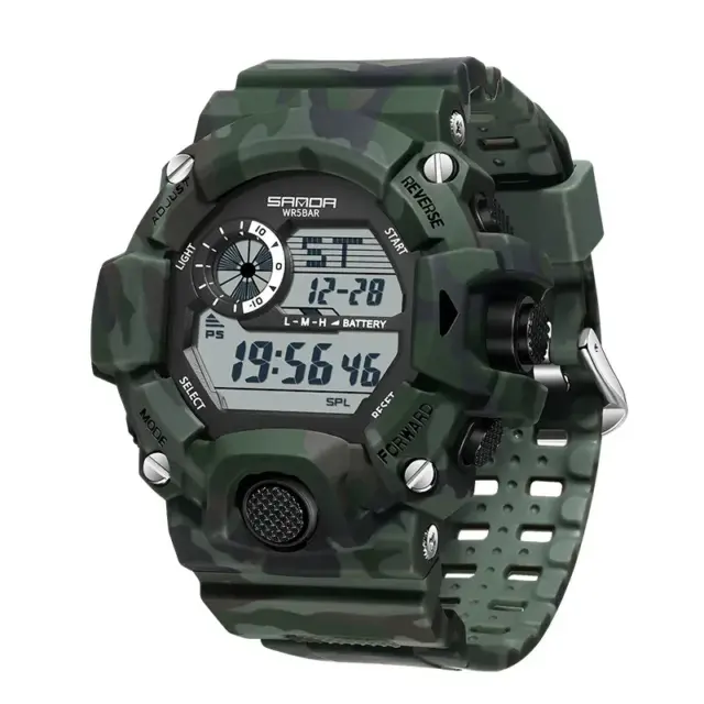 SANDA Digital Mens 50M WR Fashion Military Camo Watch - 2183BLKGRN