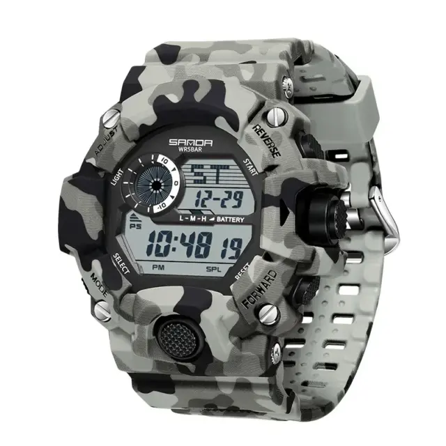 SANDA Digital Mens 50M WR Fashion Military Camo Watch - 2183WHBLK
