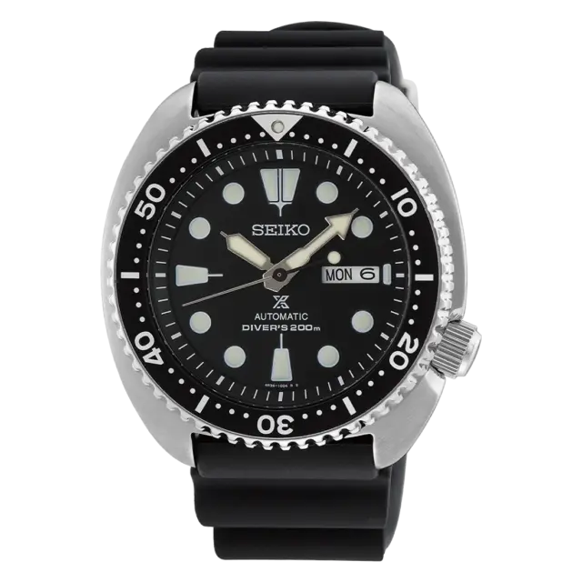 Seiko Prospex Sea Turtle Men's Automatic Diver's Watch – Black Dial, Silicone Strap, 200M Water Resistant – SRPE93K1