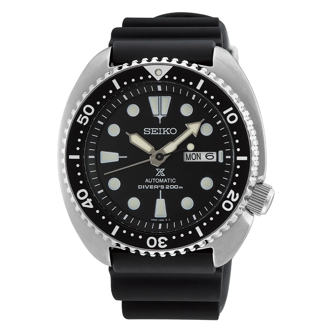 Seiko Prospex Sea Turtle Men's Automatic Diver's Watch – Black Dial, Silicone Strap, 200M Water Resistant – SRPE93K1