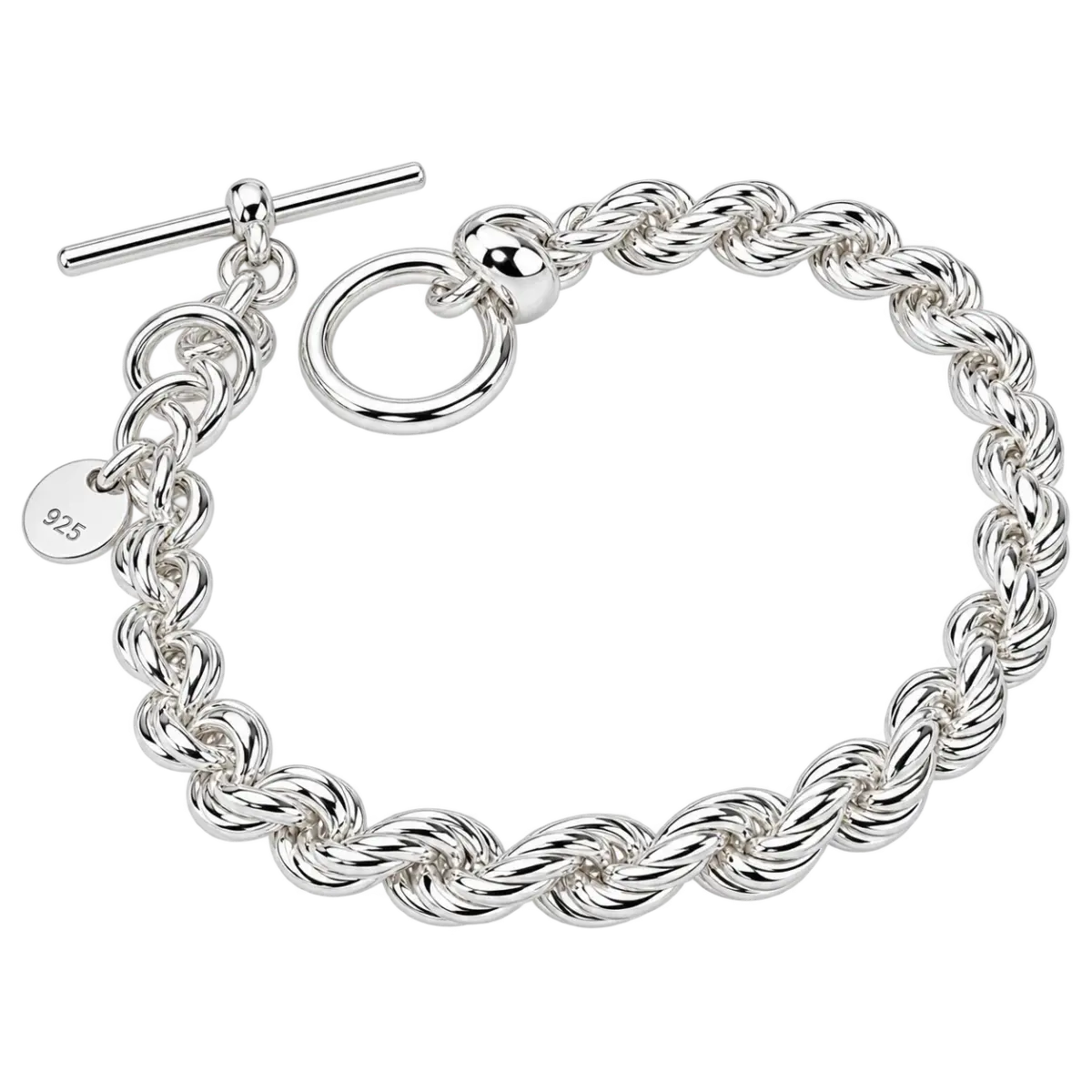 Sterling Silver Rope Design Bracelet – 19cm | 10.40mm Wide | T-Bar & Ring Clasp | Made in Italy - 5B0048-19