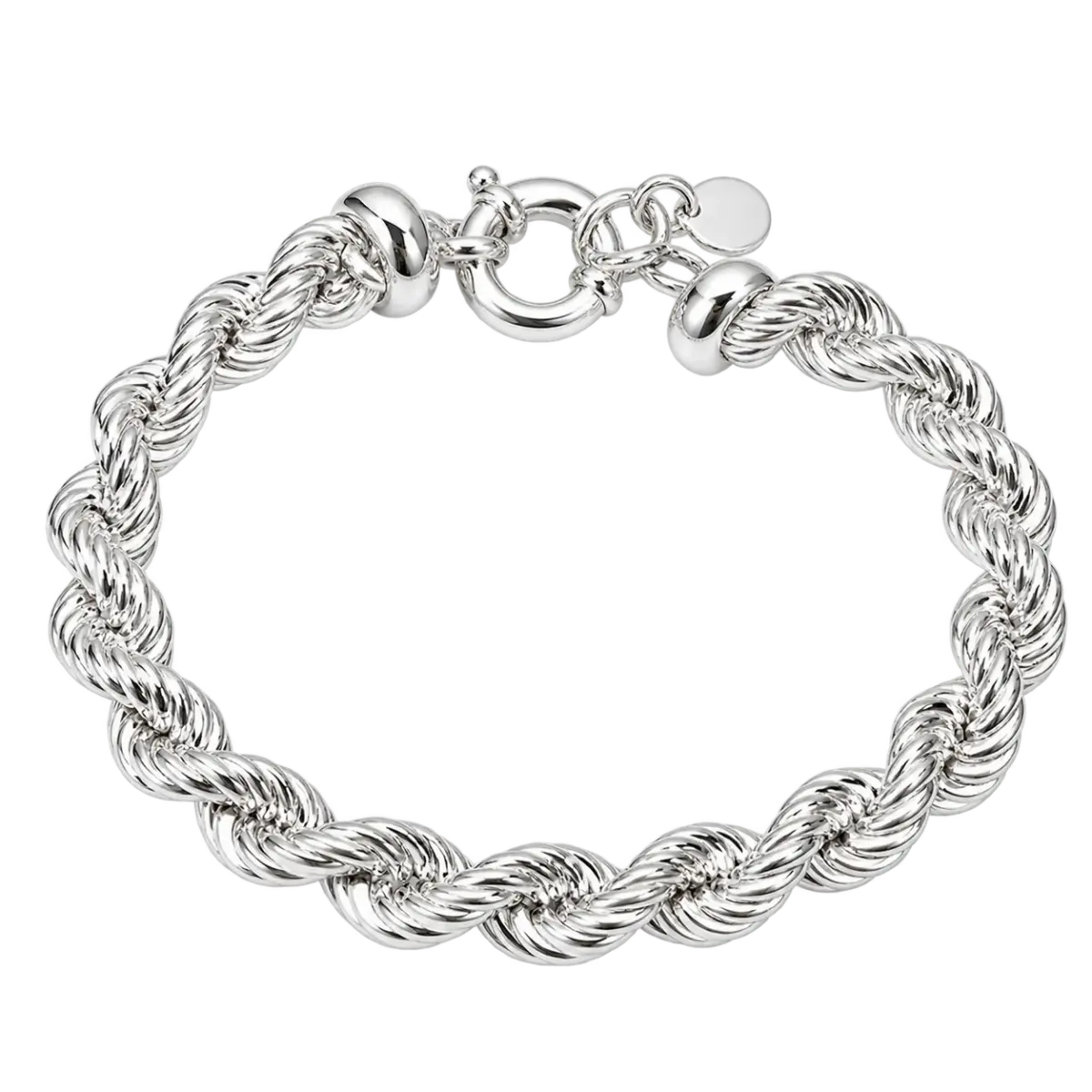 Sterling Silver Rope Link Bracelet – 21cm Long, 13mm Wide with 19mm Bolt Ring Clasp - 5B0049-21