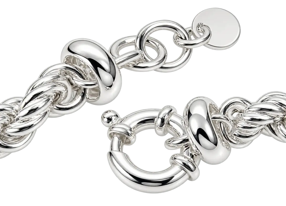 Sterling Silver Rope Link Bracelet – 21cm Long, 13mm Wide with 19mm Bolt Ring Clasp - 5B0049-21