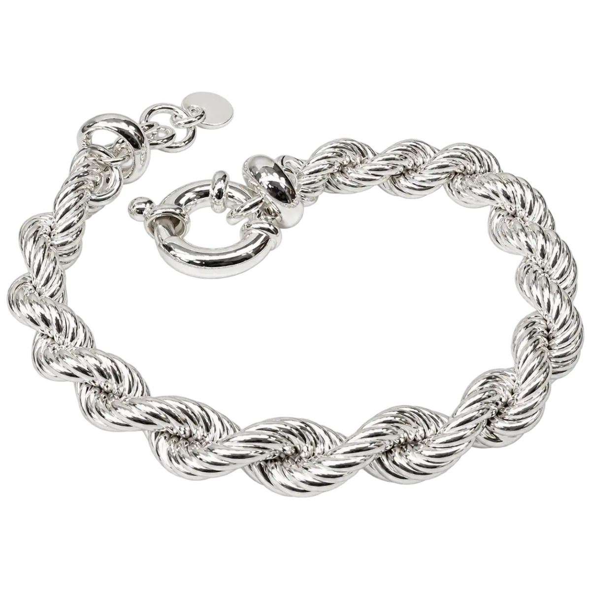 Sterling Silver Rope Link Bracelet – 21cm Long, 13mm Wide with 19mm Bolt Ring Clasp - 5B0049-21