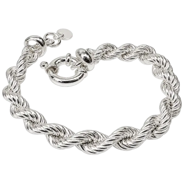 Sterling Silver Rope Link Bracelet – 21cm Long, 13mm Wide with 19mm Bolt Ring Clasp - 5B0049-21