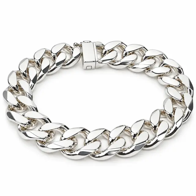 Sterling Silver Solid Curb Link Bracelet 20cm – 43g | Box Clasp | NZ Made | SSBSCD300BL