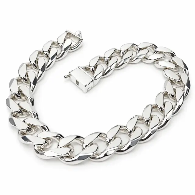 Sterling Silver Solid Curb Link Bracelet 20cm – 43g | Box Clasp | NZ Made | SSBSCD300BL