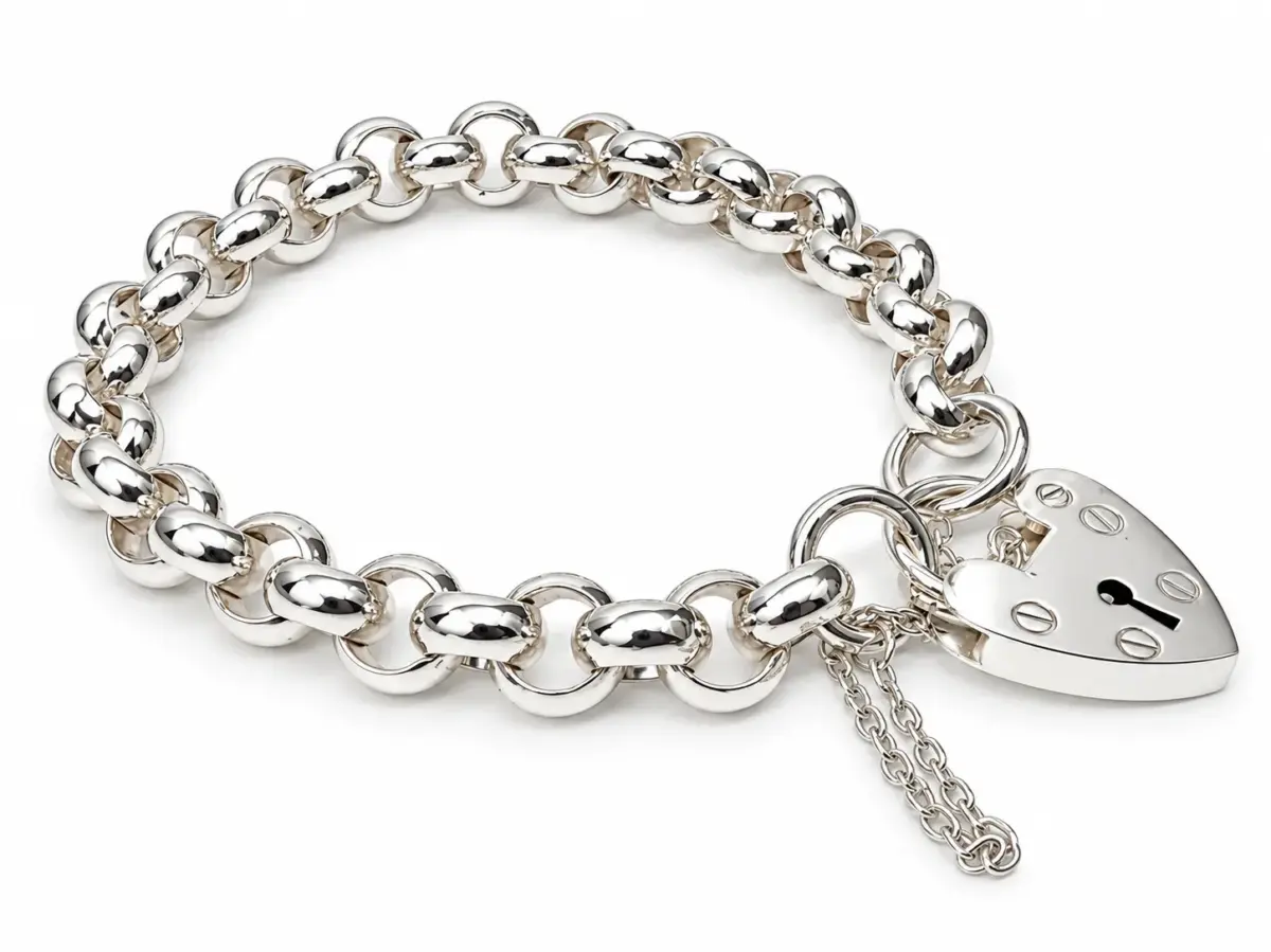 Sterling Silver Solid Round Belcher Bracelet with 18mm Heart Padlock & Safety Chain – 19cm | 46g | Made in New Zealand - SSBH5PB
