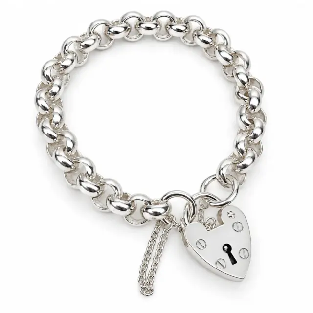 Sterling Silver Solid Round Belcher Bracelet with 18mm Heart Padlock & Safety Chain – 19cm | 46g | Made in New Zealand - SSBH5PB