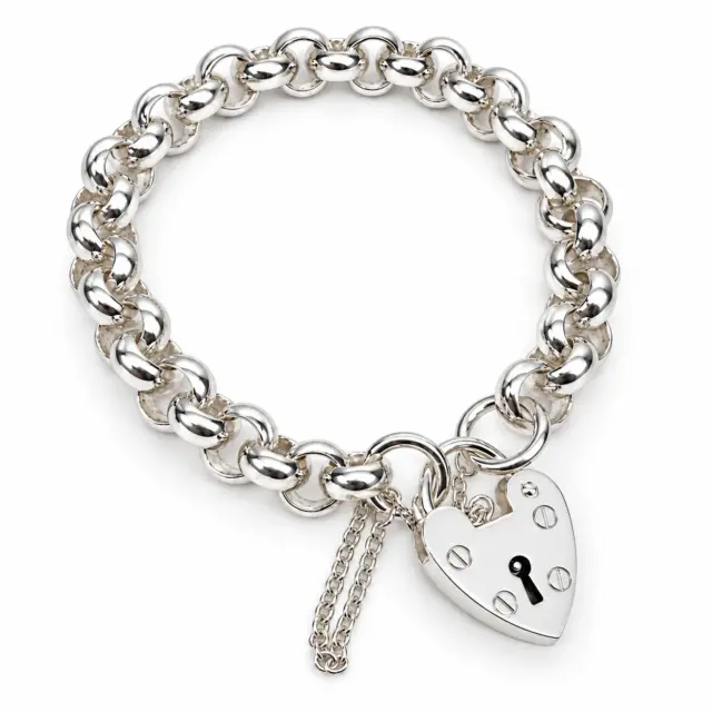 Sterling Silver Solid Round Belcher Bracelet with 18mm Heart Padlock & Safety Chain – 19cm | 46g | Made in New Zealand - SSBH5PB