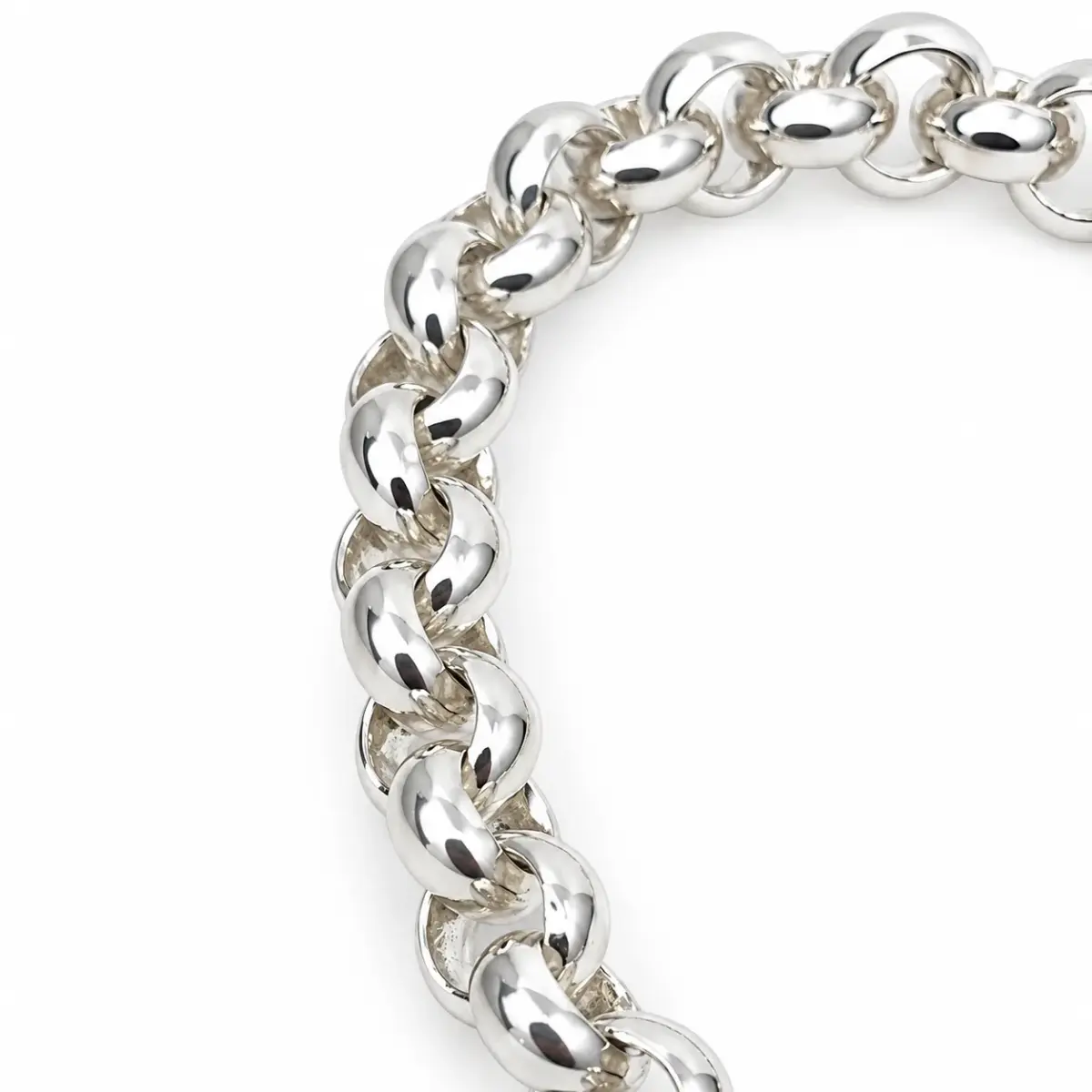 Sterling Silver Solid Round Belcher Bracelet with Black CZ Set Puff Heart Locket & Safety Chain – 20cm | 51g - SSPB9