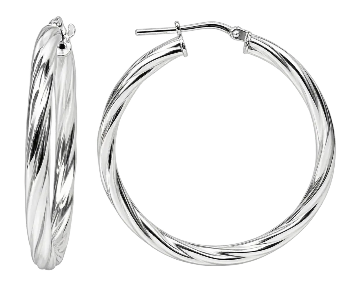Sterling Silver Twisted Hoop Earrings – 3mm Wide, 30mm Internal Diameter | Made in Italy - 5ER0712