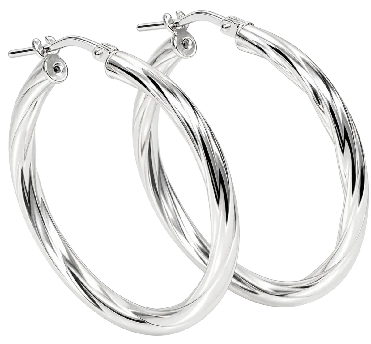 Sterling Silver Twisted Hoop Earrings – 3mm Wide, 30mm Internal Diameter | Made in Italy - 5ER0712