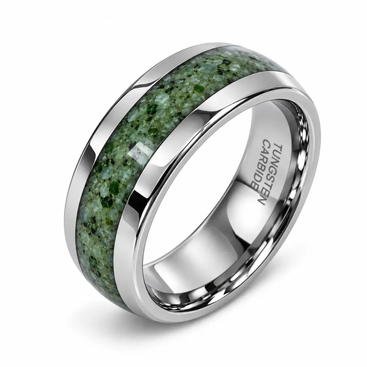 Tungsten Carbide Ring with Genuine NZ Kawakawa Pounamu Greenstone Inlay - TBR8