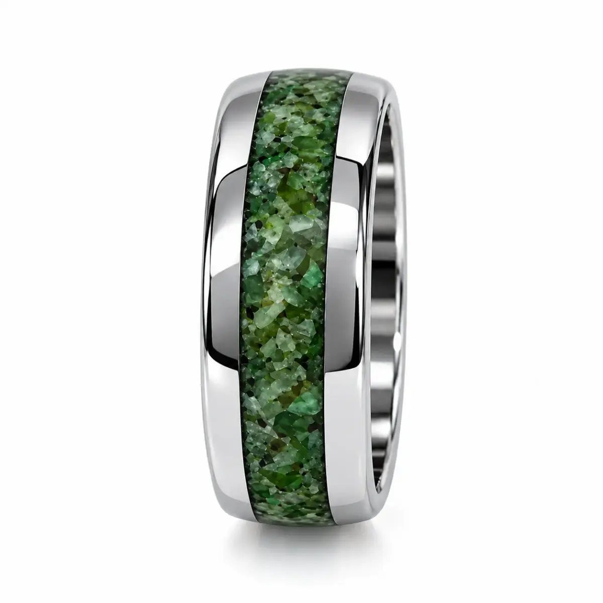 Tungsten Carbide Ring with Genuine NZ Kawakawa Pounamu Greenstone Inlay - TBR8
