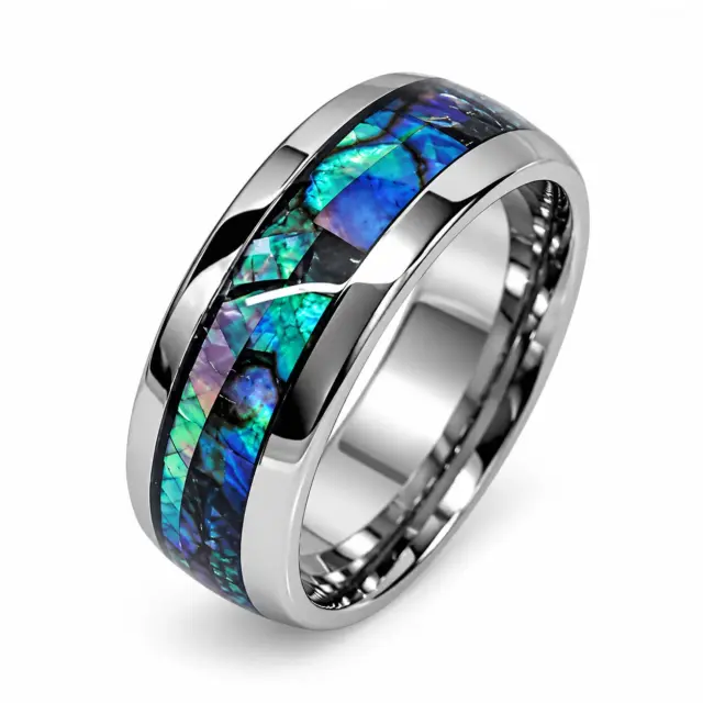 Tungsten Carbide Ring with Genuine NZ Paua Shell Inlay – 8mm - TBRP8