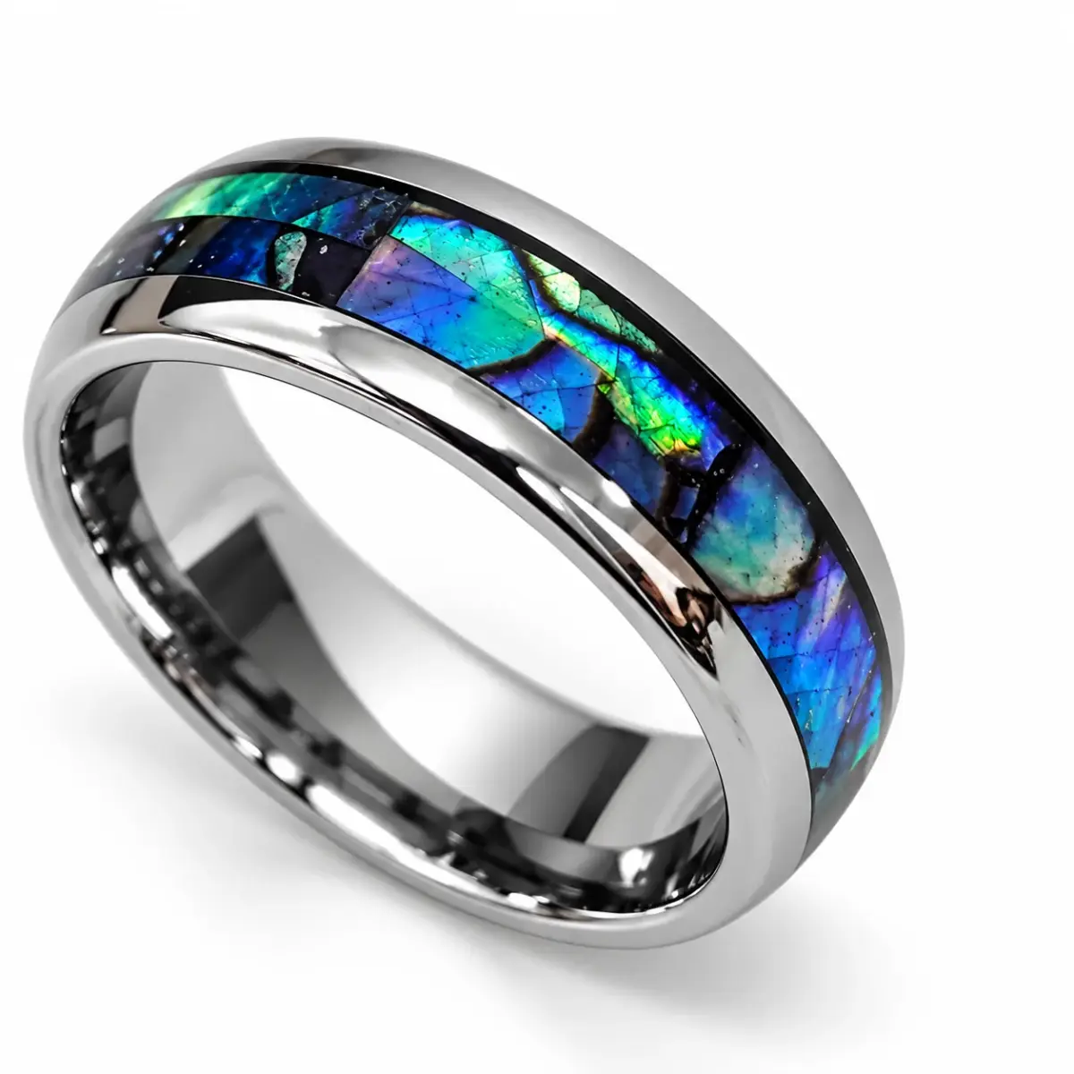 Tungsten Carbide Ring with Genuine NZ Paua Shell Inlay – 8mm - TBRP8