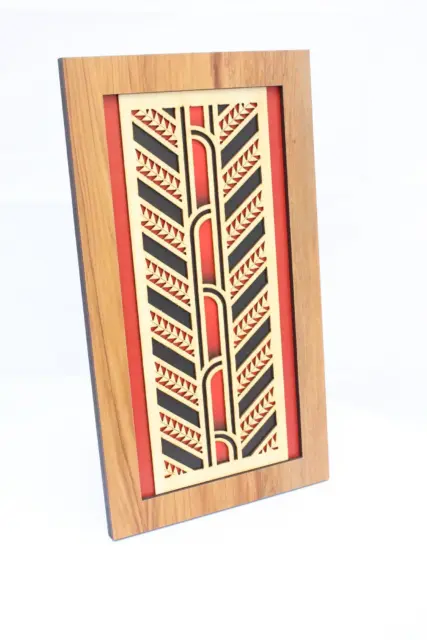 Māori Coloured Rafter Kōwhaiwhai Wooden Wall Art – New Zealand Rimu Veneer - WCRA